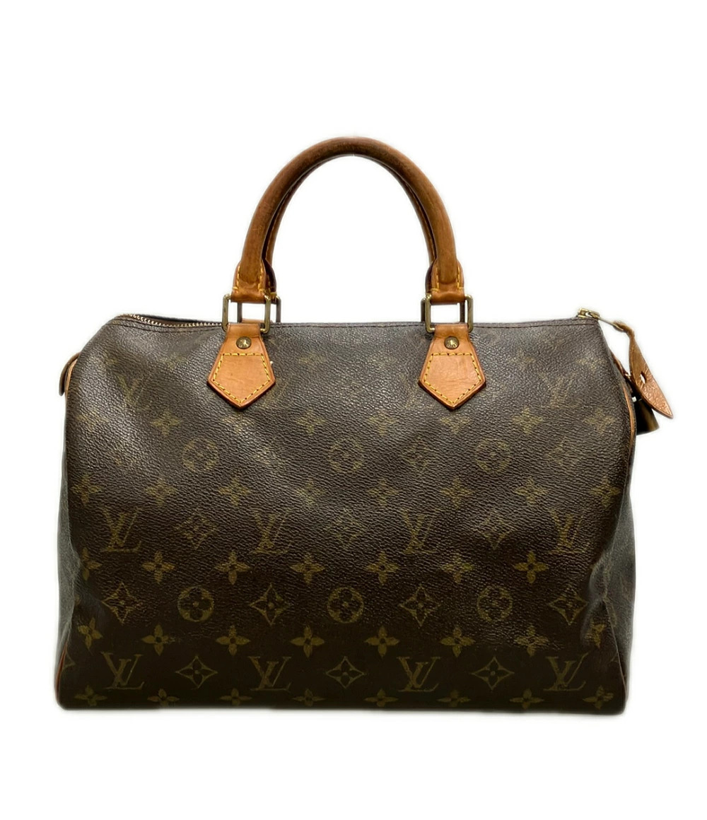 Louis Vuitton Speedy Monogram Top Handle Bag Canvas Leather Black Brown